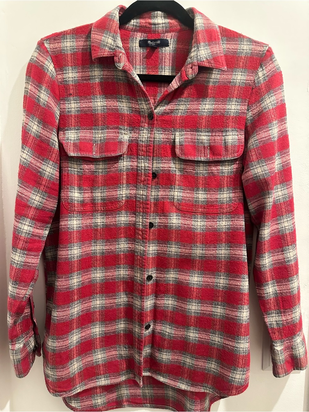 Madewell Red and White Plaid Button-Up Shirt